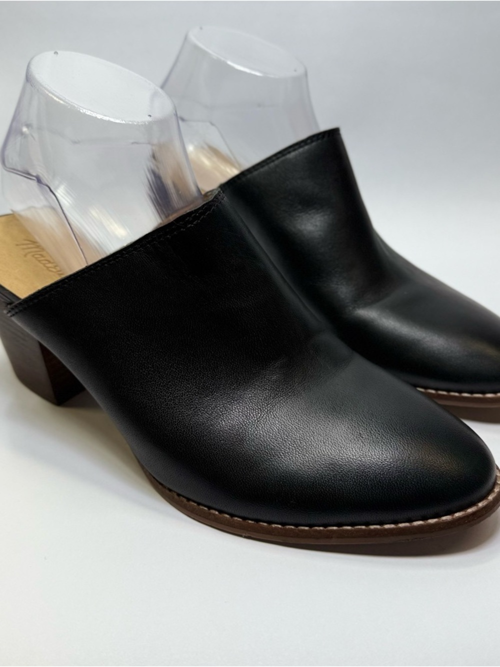Madewell Harper Black Leather Slip-On Mule Heels size 10